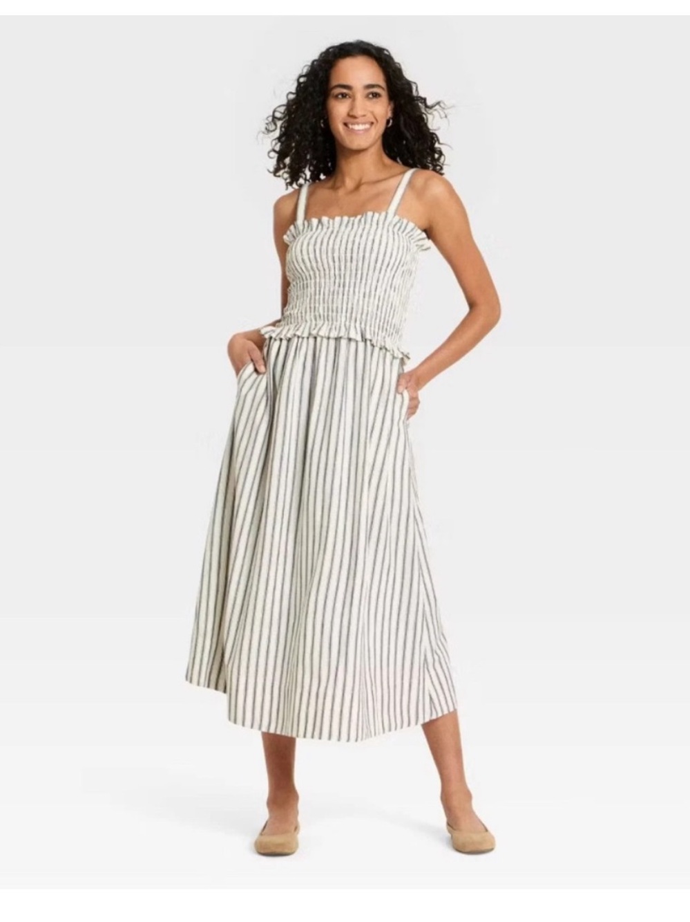Universal Thread Striped Smocked Maxi Dress - Cream & Navy